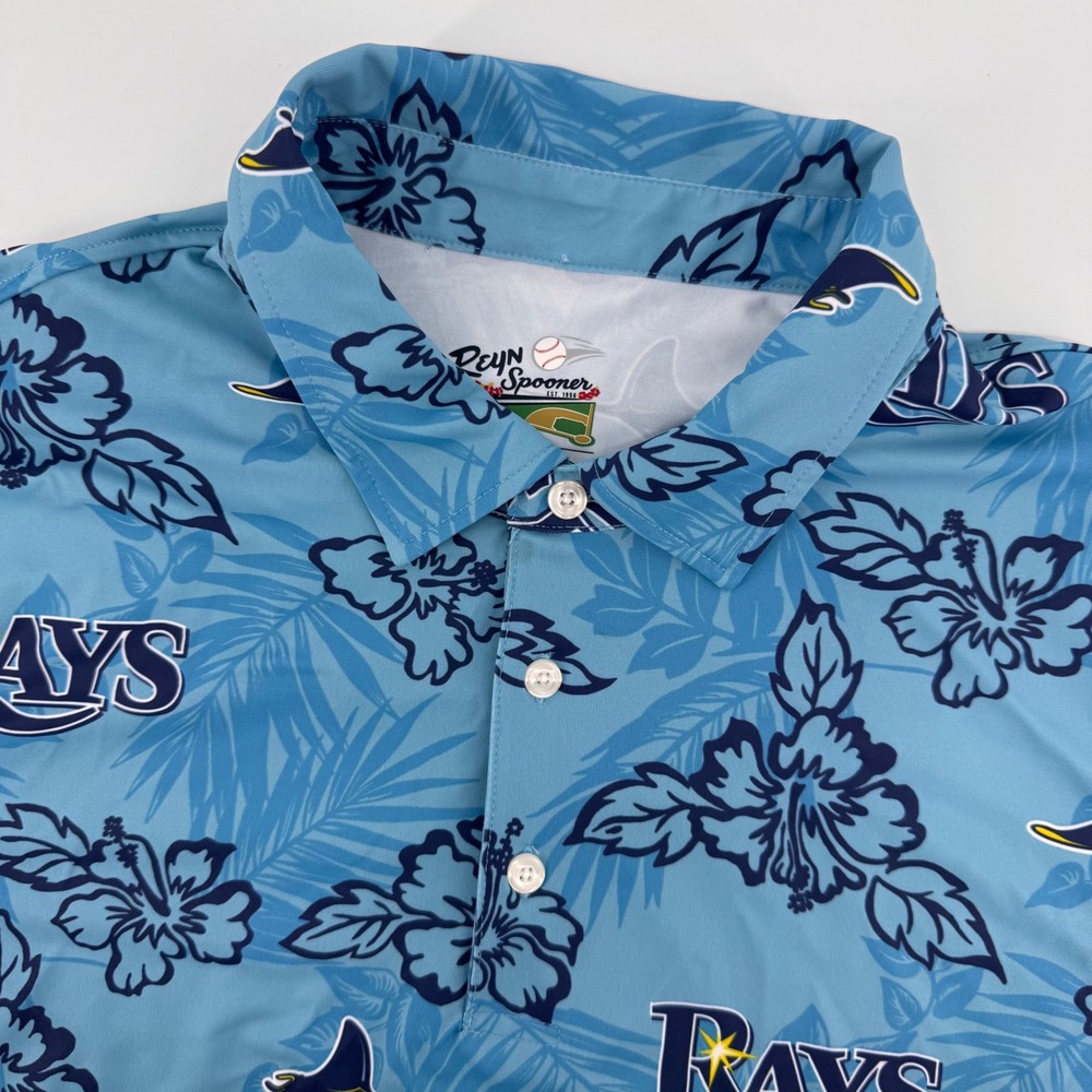 Reyn Spooner Tampa Bay Rays Polo Mens M Blue Floral‎ MLB Tropical Performance